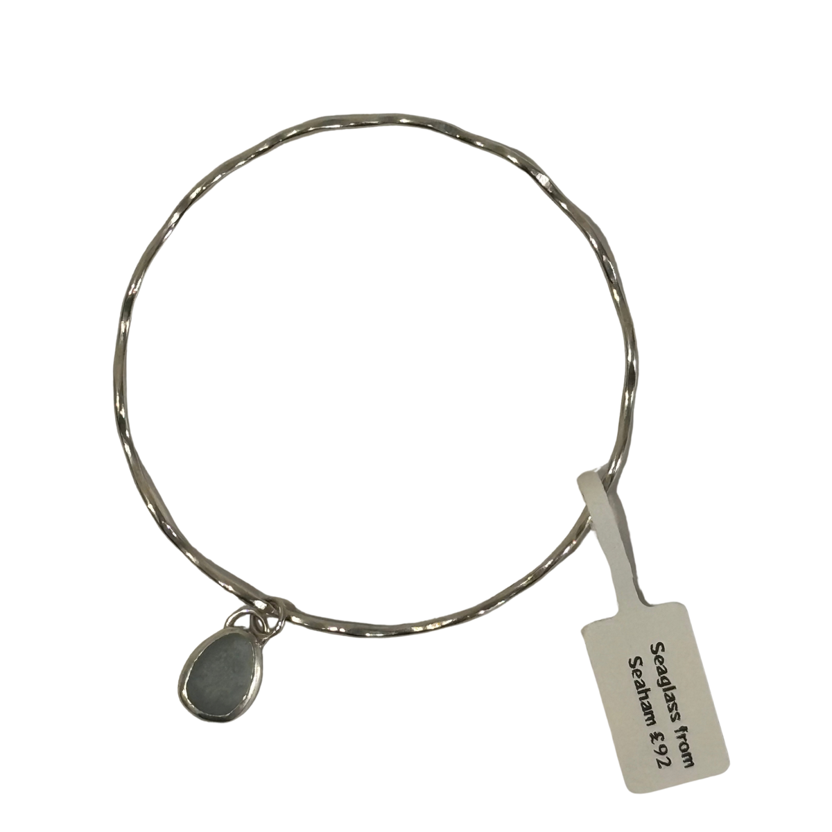 Sterling silver bangle with grey seaglass from Seaham.