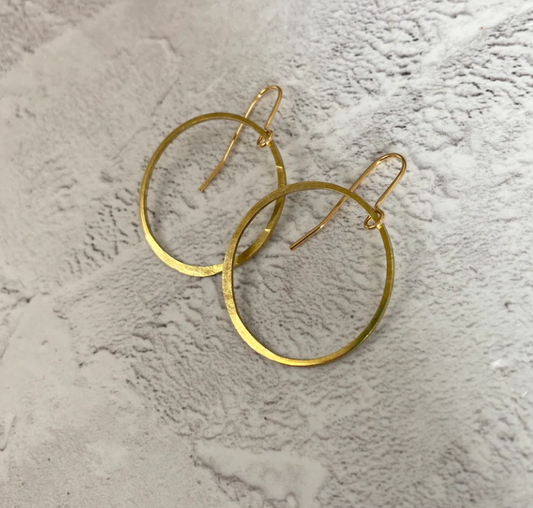Large Planished Brass Hoop Earrings by Stuff Made From Things