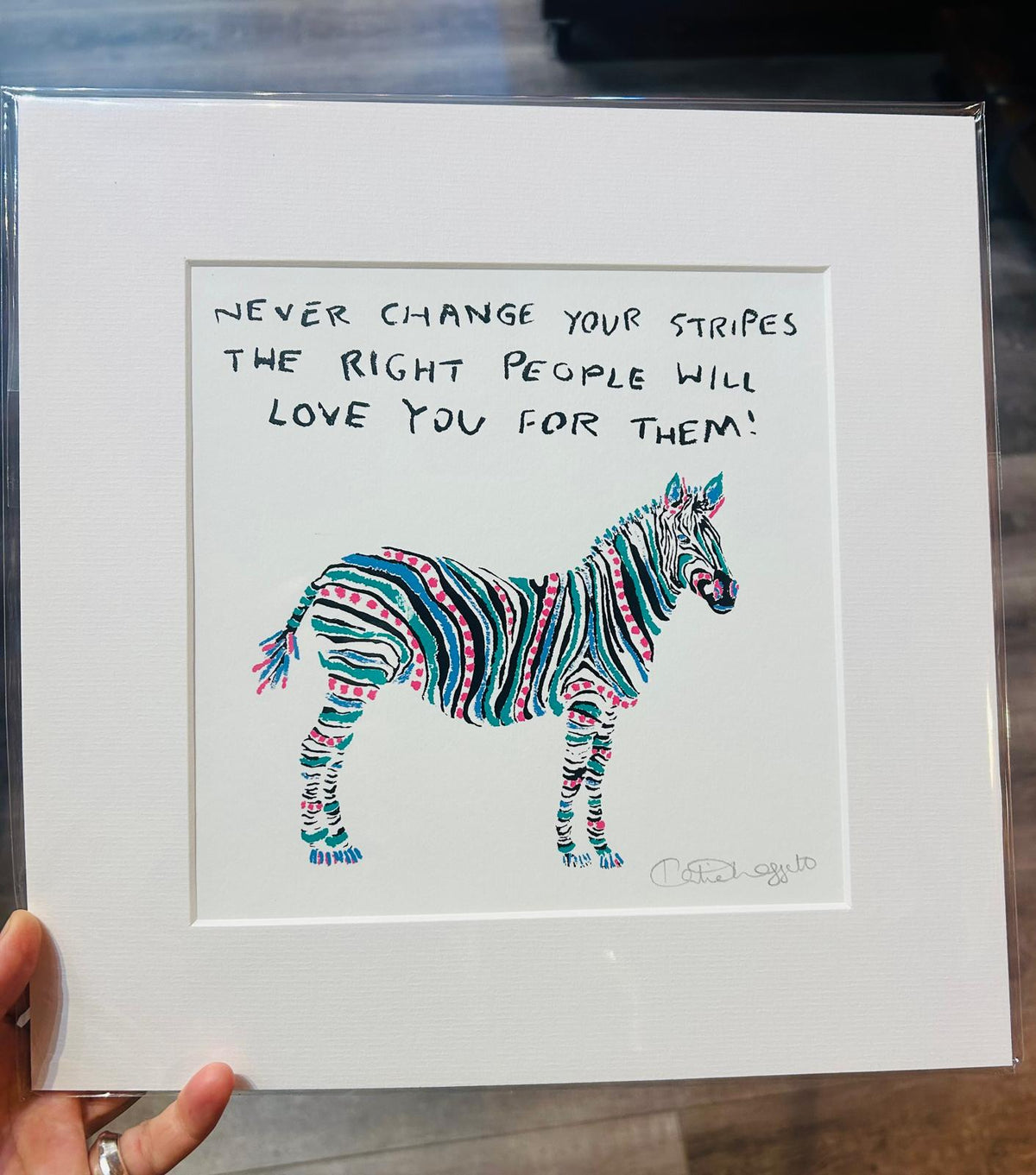 Zebra Illustration Giclée Print in Frame - Never change your stripes by The Laughing Lark