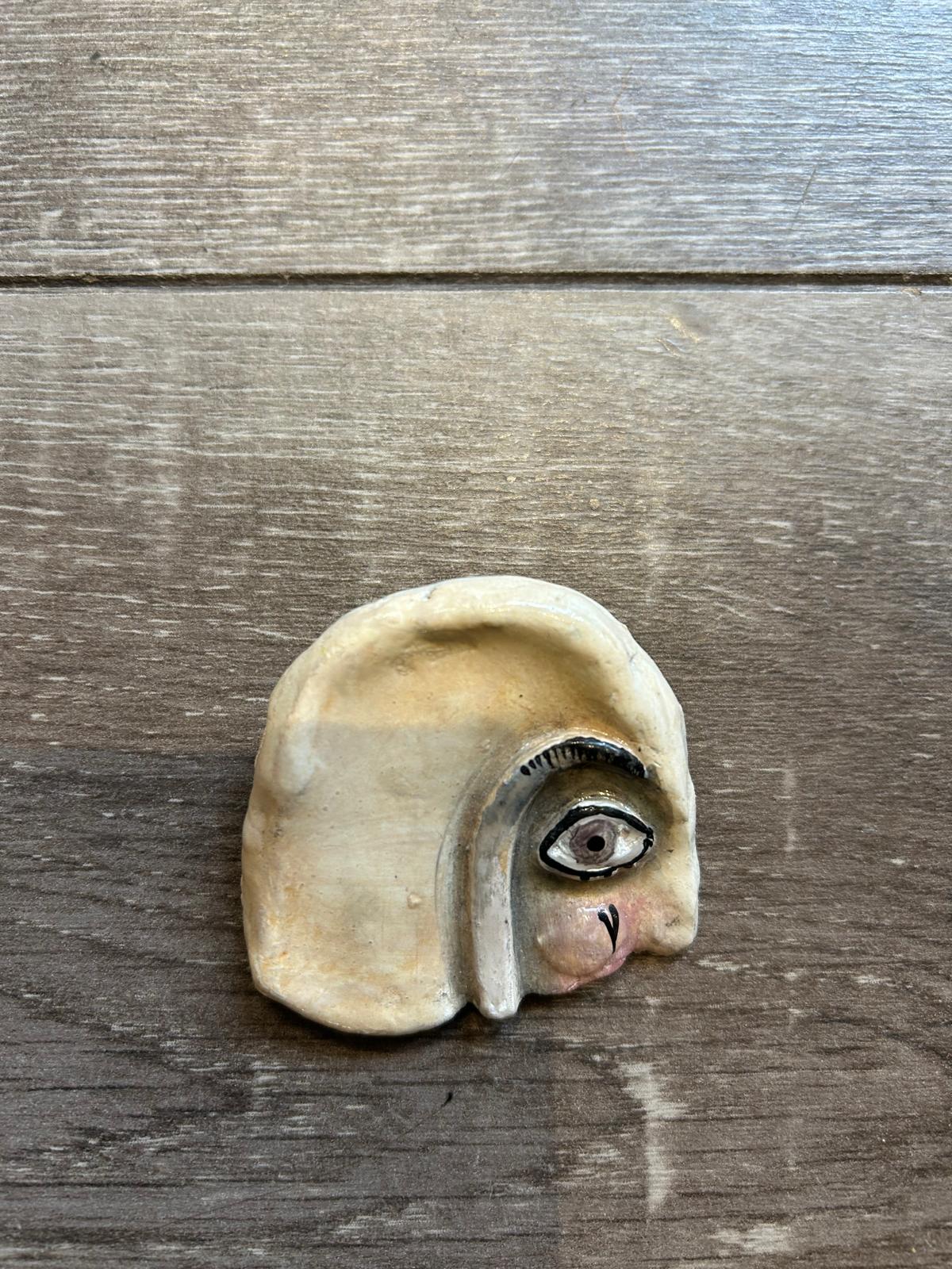 Ceramic Face Brooch by Jan Cooper