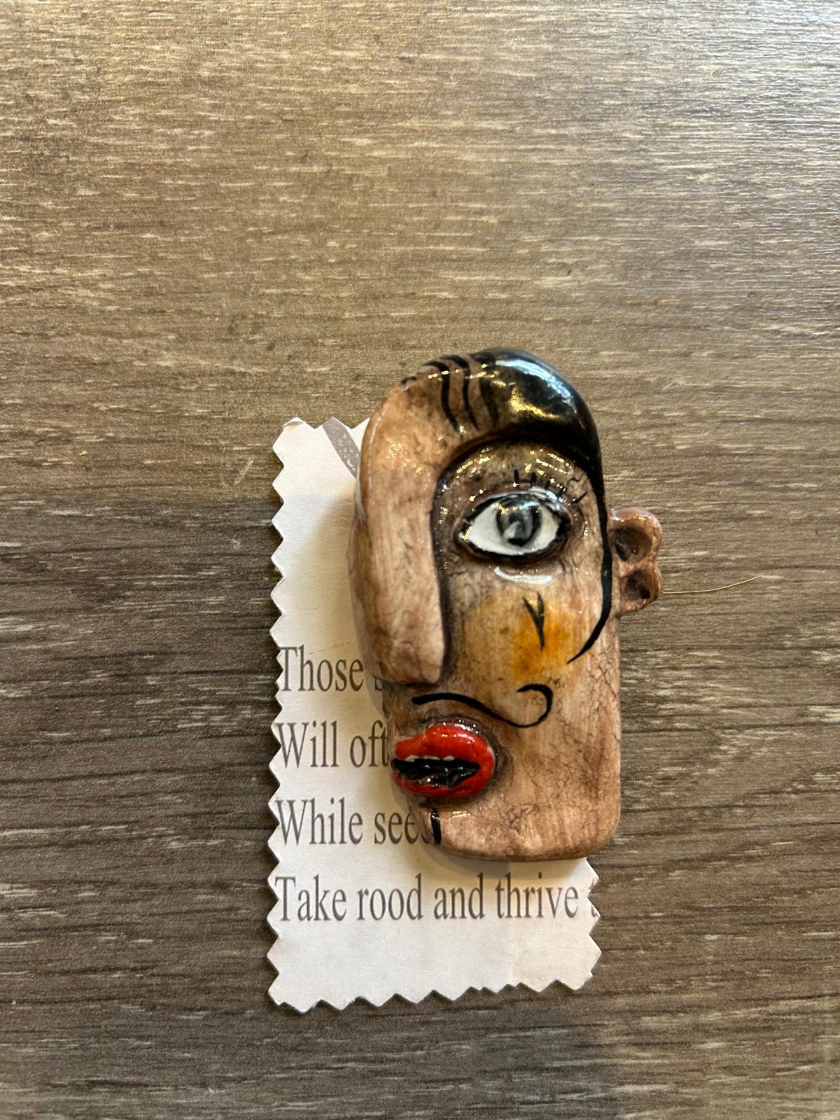 Ceramic Face Brooch Moustache by Jan Cooper