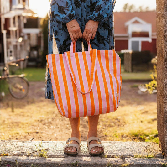 Organic Tote Bag ORIGINAL - Striped PINK/ORANGE - by OMOM