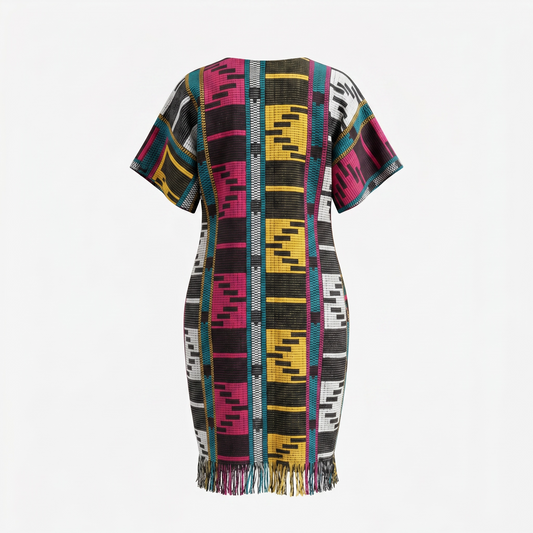 Luxury Wool Fringe V-Neck Kaftan Dress - Joyinafrochic
