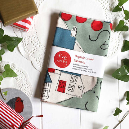 Christmas Time Tea Towel - by Poppy Treffry