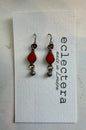Afghan Earrings by eclectera -Red teardrop and metal bead