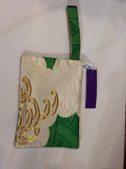 Kimono Silk Pouch Medium by Eclectera-Green White
