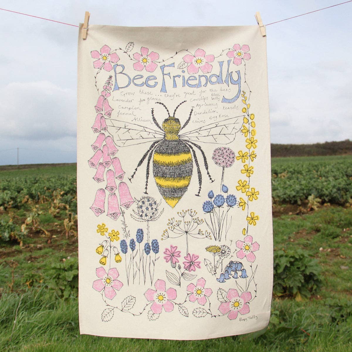 Bee Friendly Tea Towel - by Poppy Treffry