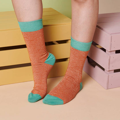 Women's Organic Glittery Cotton Crew Sock - Rust - by Catherine Tough