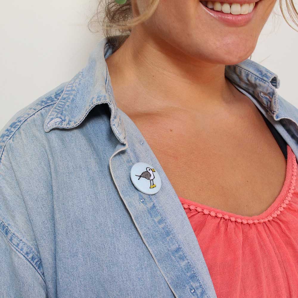 Cheeky seagull - pretty brooch - by Poppy Treffry
