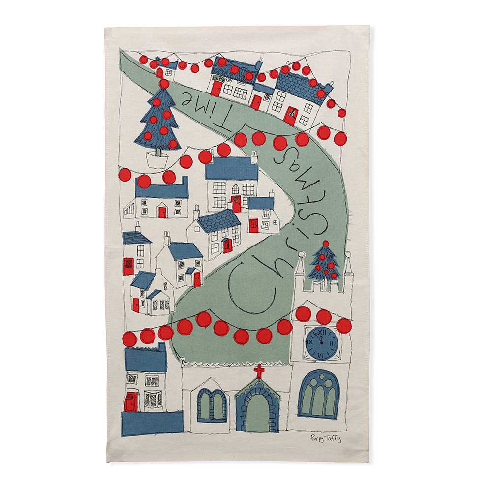 Christmas Time Tea Towel - by Poppy Treffry