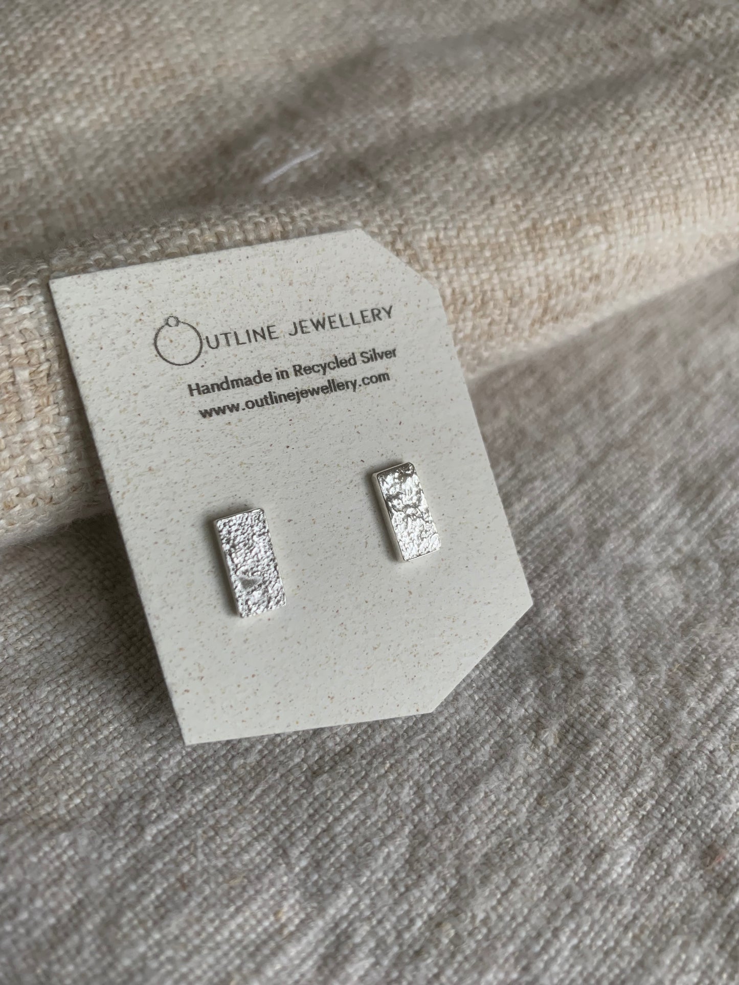 Rustic Rectangle Stud Earrings - Silver by Outline Jewellery