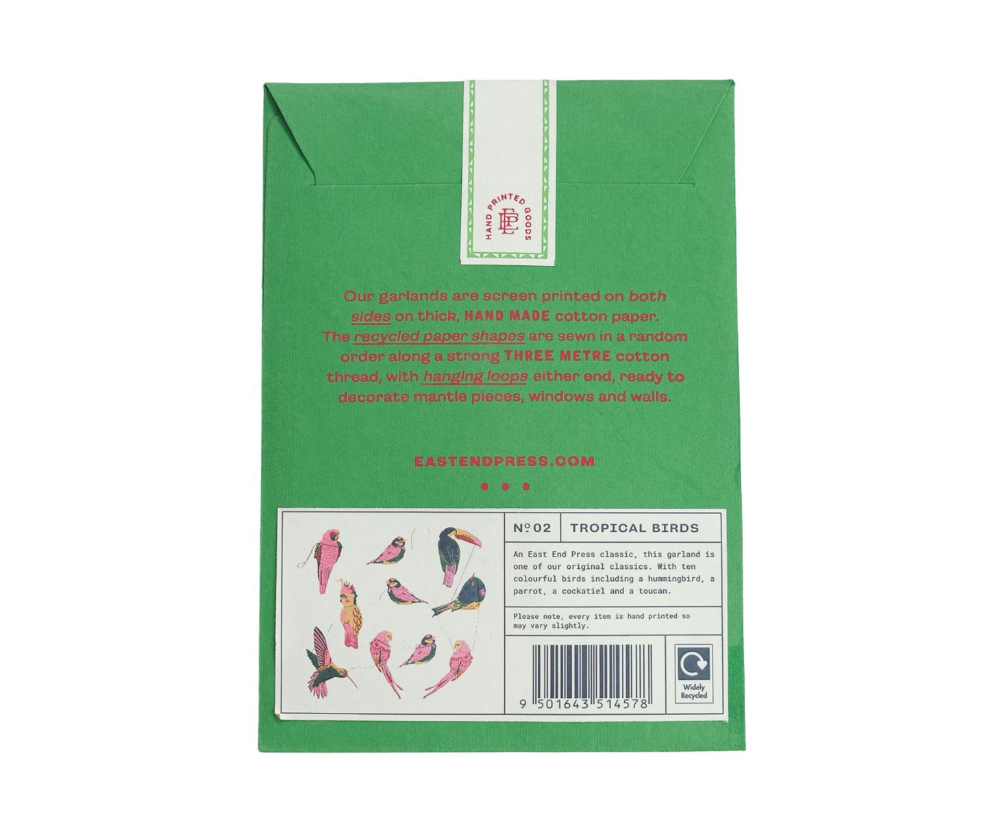 Tropical Birds Sewn Garland - by East End Press