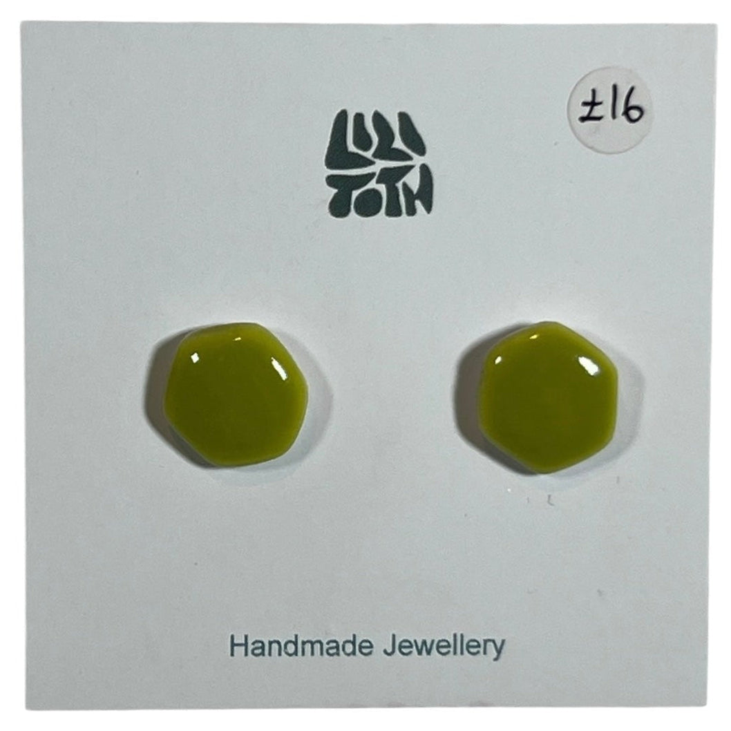Olive Green Ceramic Stud Earrings by Lili Toth