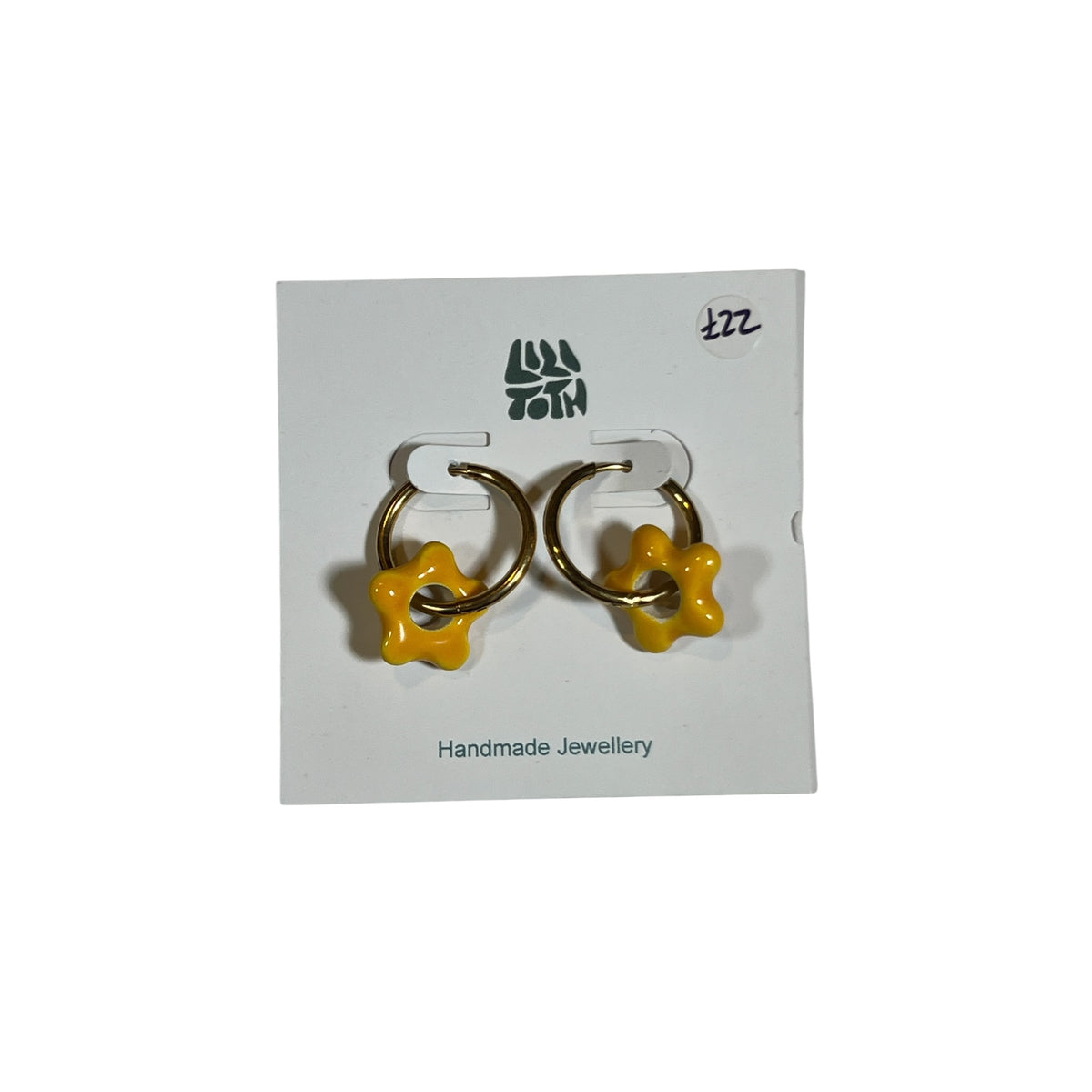 Yellow Ceramic Flower Hoop Earrings by Lili Toth