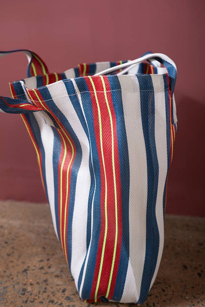 Daisy Snow - Red & Blue Striped Recycled Tote Bag