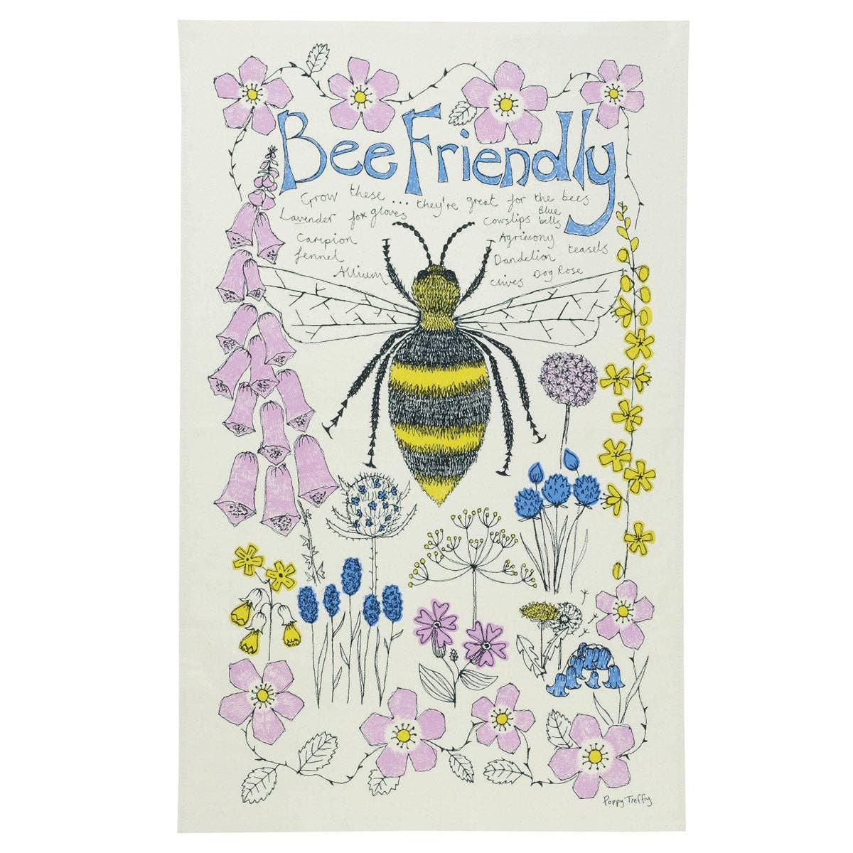 Bee Friendly Tea Towel - by Poppy Treffry