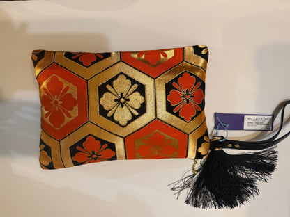 Obi Clutch Large by Eclectera - Orange, gold, tassel
