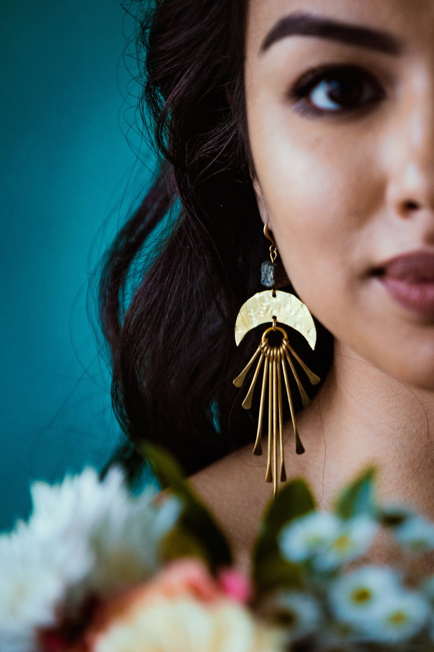 Brass Statement Hematite Fringe Earrings - by Palomita Jewellery