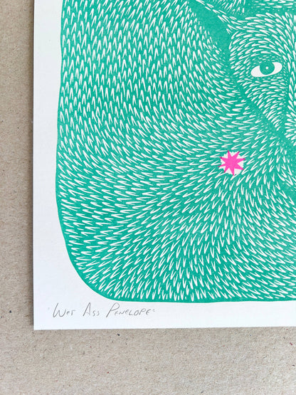 'Wet Ass Penelope' - A3 Riso Print - by Strangford