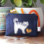 Cat embroidered purse - by Poppy Treffry
