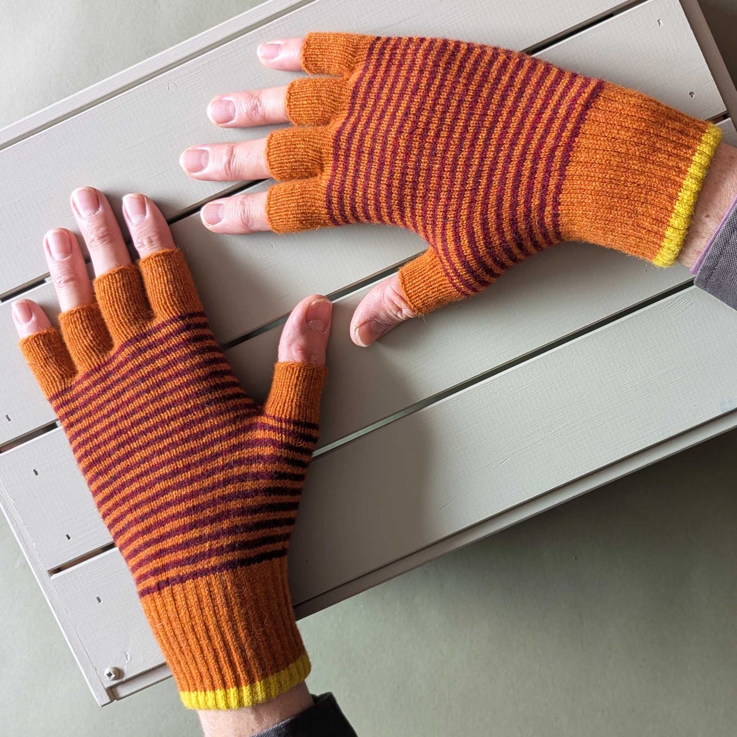 Unisex Lambswool Fingerless Gloves - Rust - by Catherine Tough