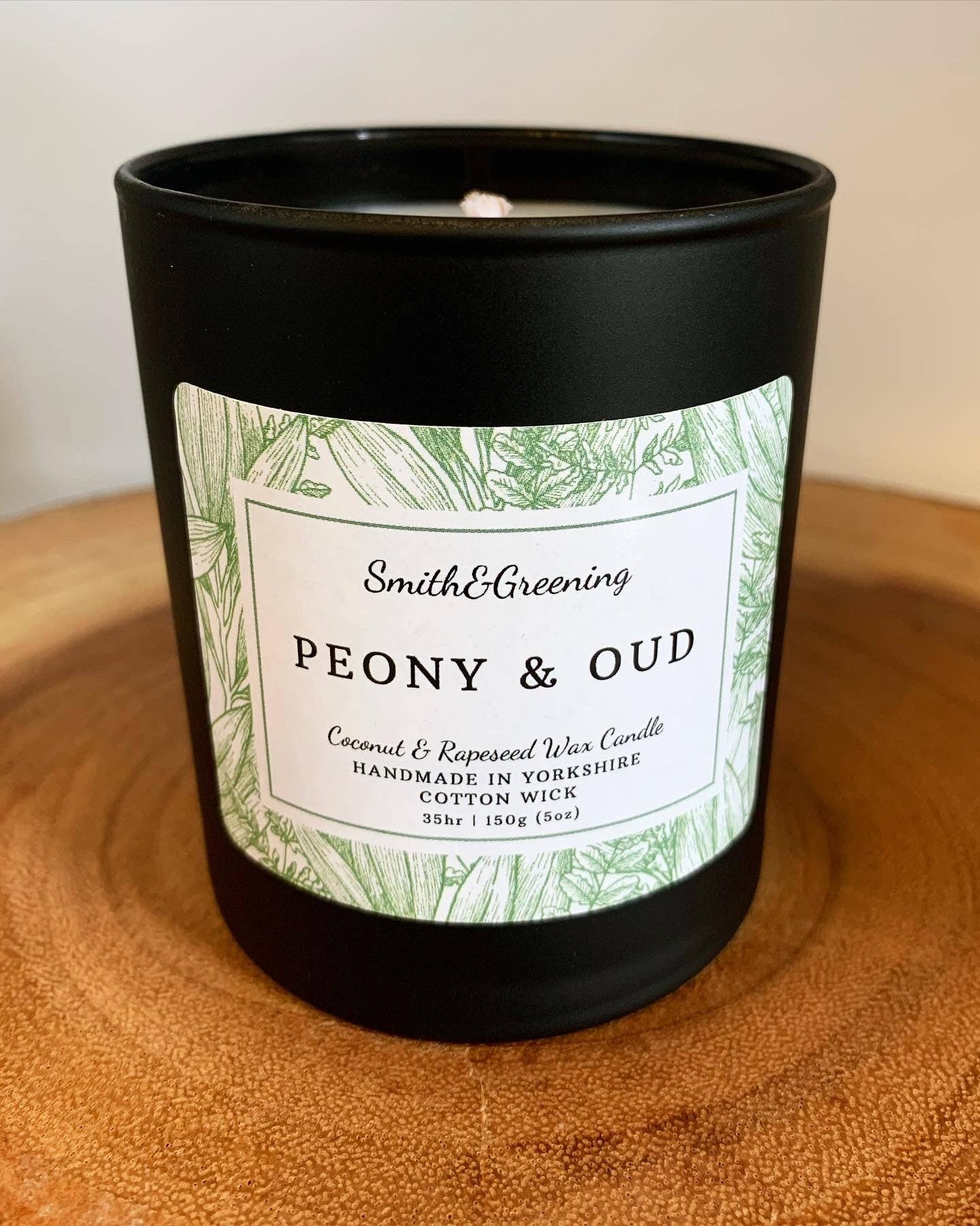 Peony & Oud Coconut Wax Candle. Hand poured, vegan and cruelty free!: Small Tin - by Smith & Greening