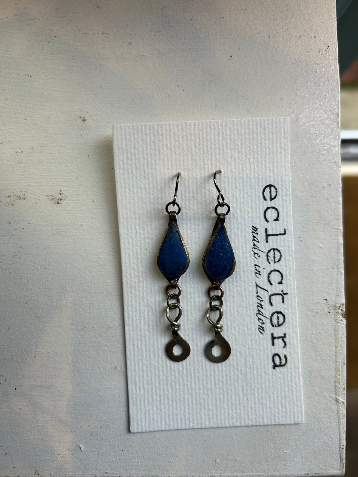 Afghan Earrings by eclectera - Blue Teardrop chain