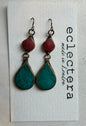 Afghan Earrings by eclectera - Large turquoise teardrop and red beads