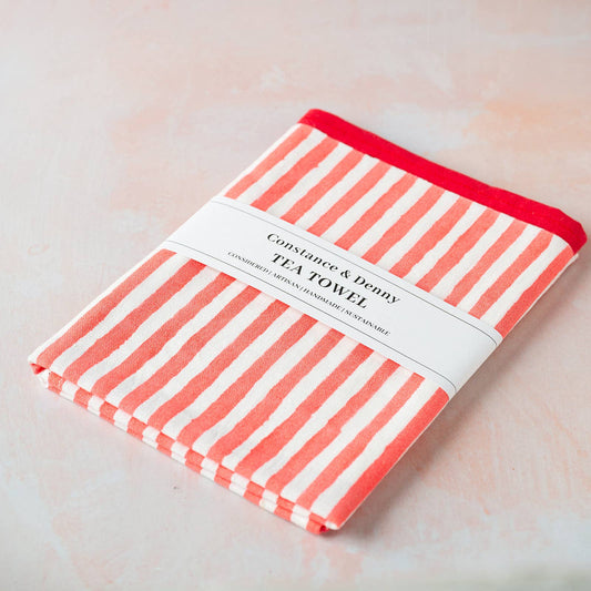 Constance & Denny - STRIPE CHERRY PINK tea towel