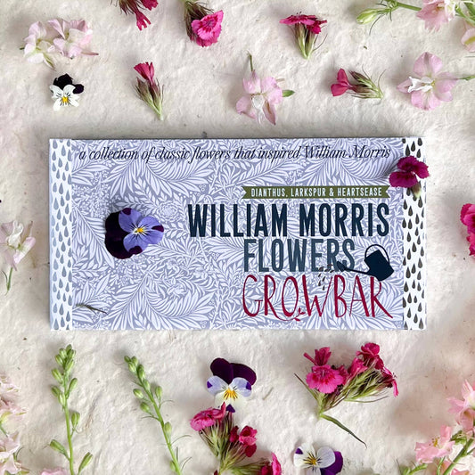 William Morris Flowers Growbag with floral design on a textured background