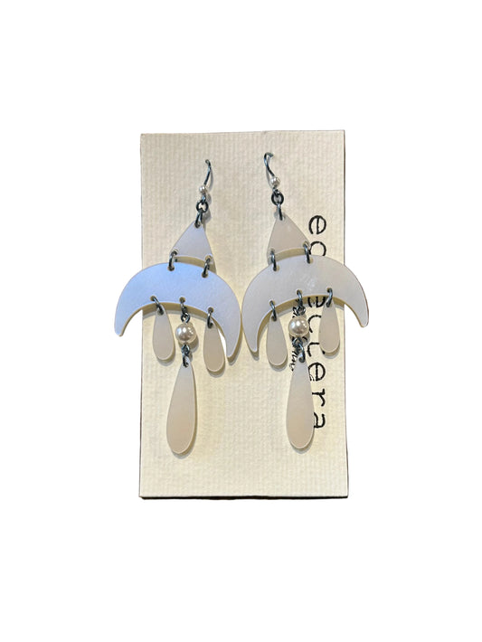Ada Earrings by eclectera - Statement recycled acrylic and pearl White