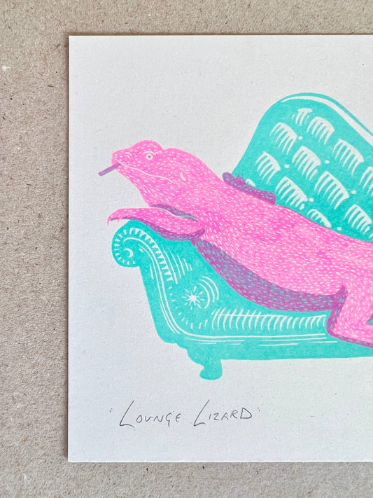 'Lounge Lizard' - A5 Riso Print - by Strangford