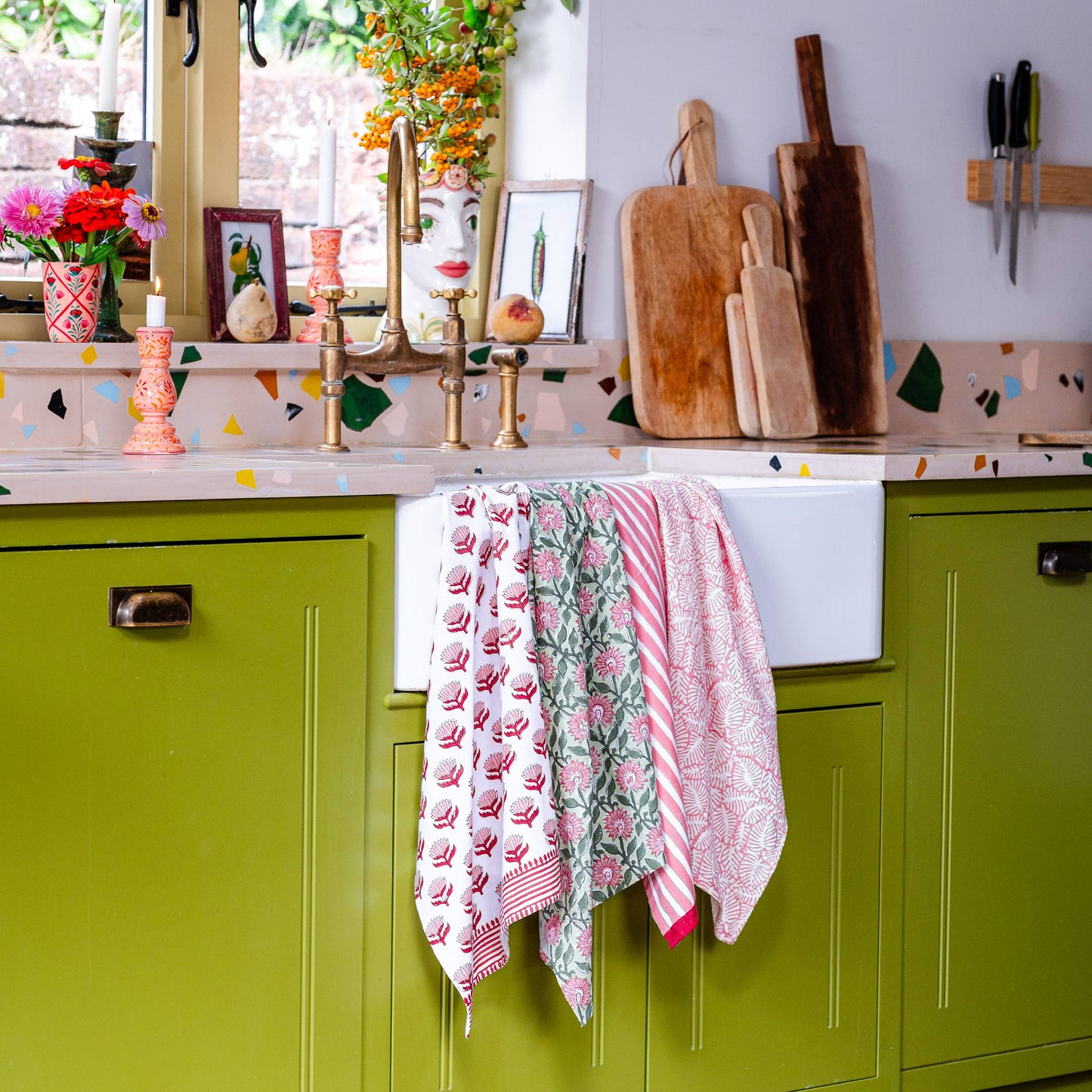 Constance & Denny - STRIPE CHERRY PINK tea towel