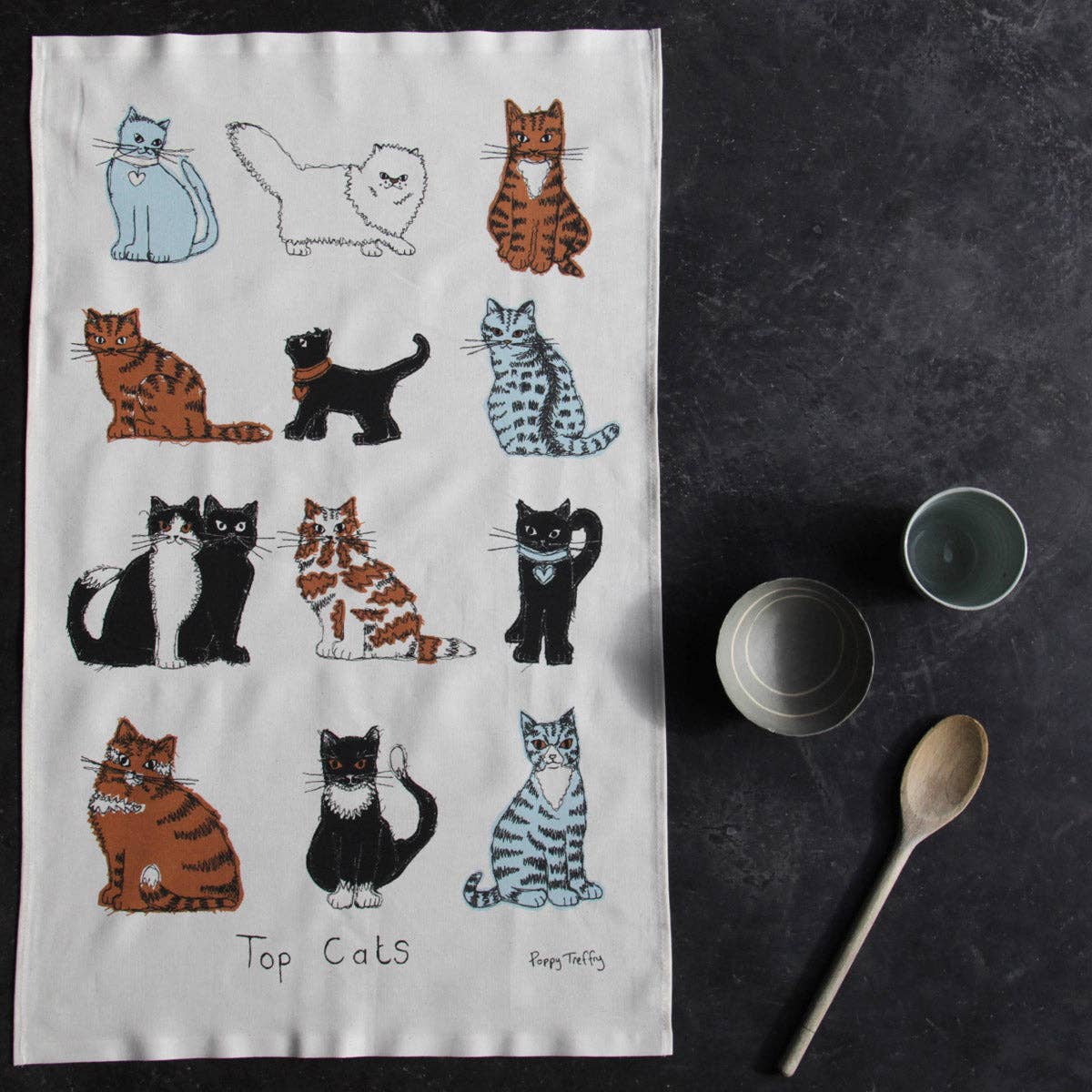 Top Cats Tea Towel - by Poppy Treffry