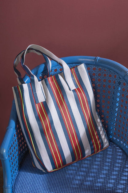 Daisy Snow - Red & Blue Striped Recycled Tote Bag