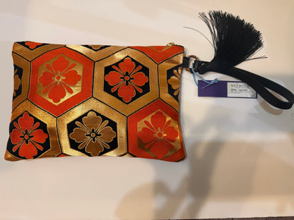 Obi Clutch Large by Eclectera - Orange, gold, tassel
