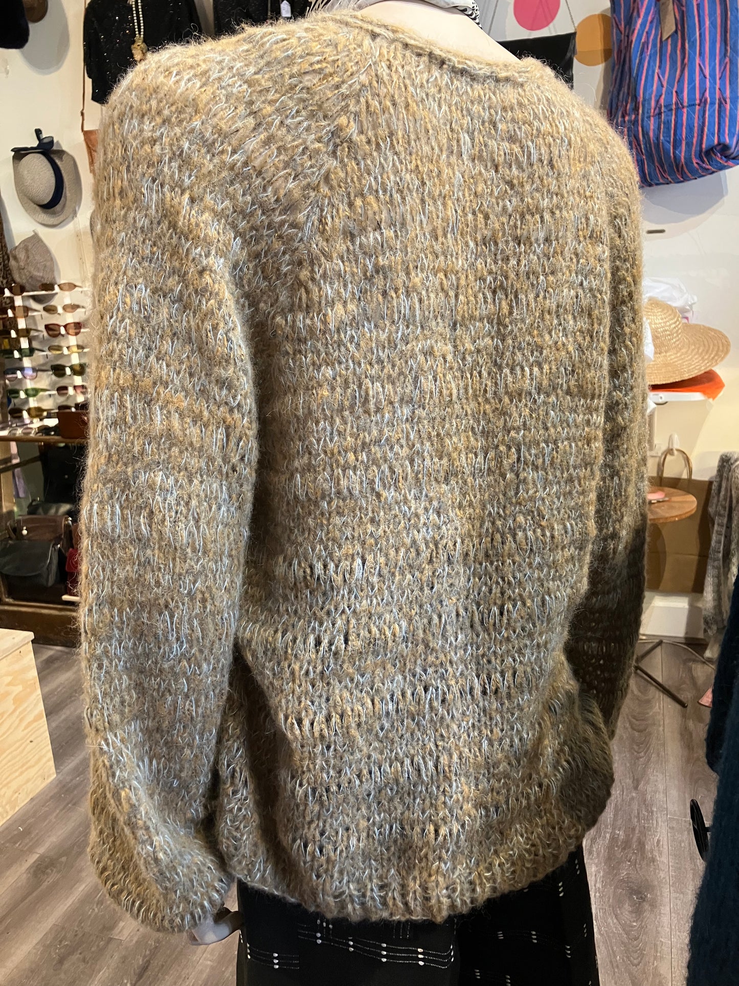 Olive Marl Alpaca, Mohair And Merino Handmade Cardigan by 12.5MM