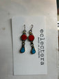 Afghan Earrings by eclectera -Circle red bead and turquoise teardrop
