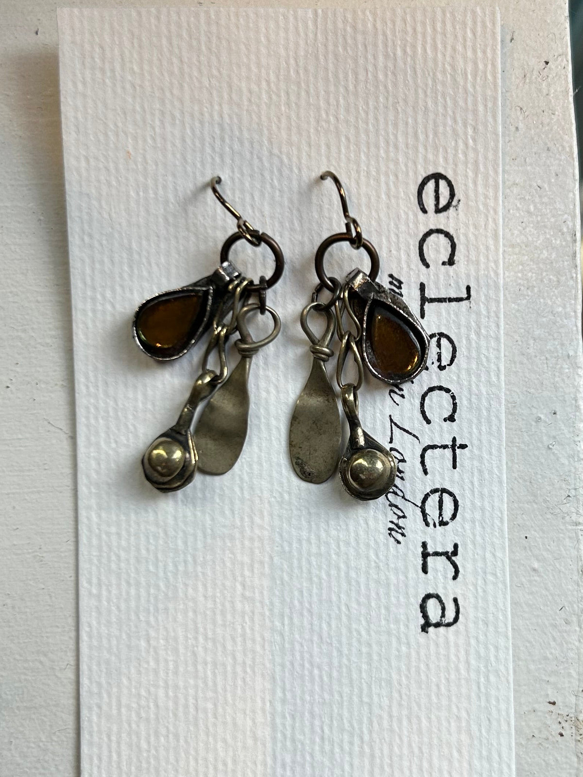 Afghan Earrings by eclectera - Metal Charms with Amber