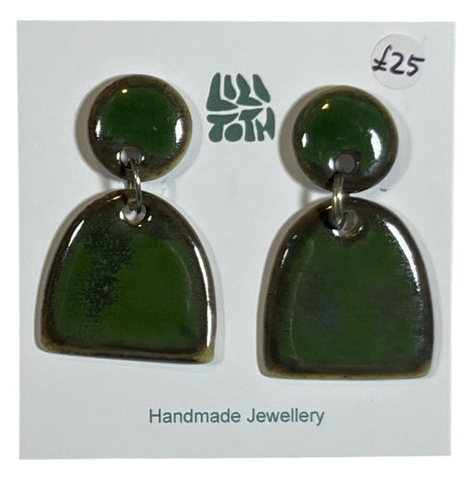Dark Green Ceramic Statement Drop Earrings by Lili Toth