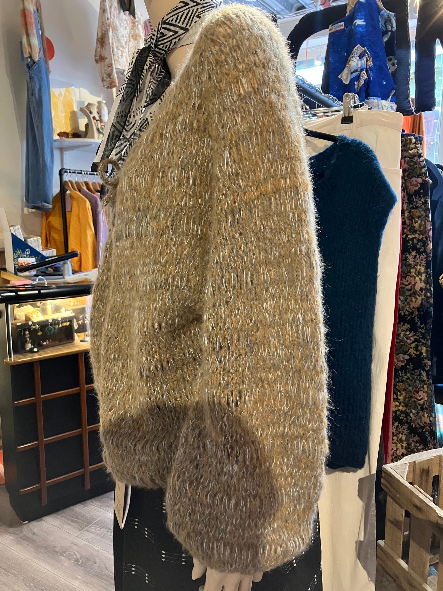 Olive Marl Alpaca, Mohair And Merino Handmade Cardigan by 12.5MM