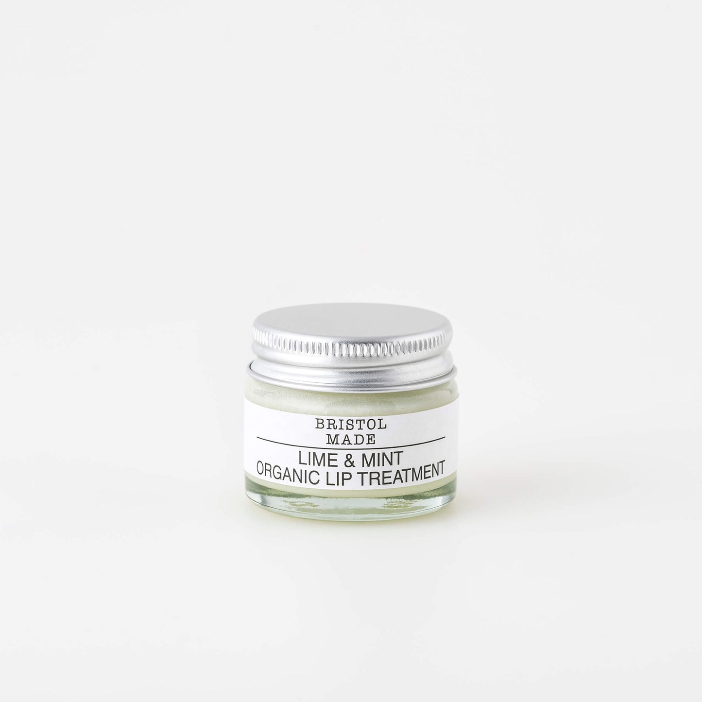 Jar of Bristol Made Lime & Mint Organic Lip Treatment on a white background