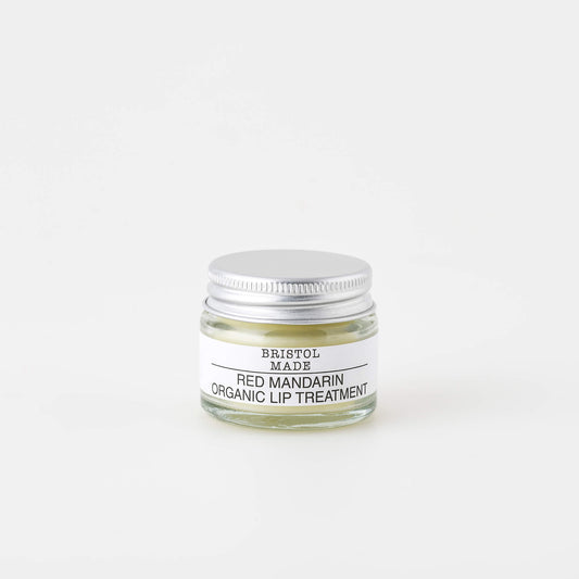 Jar of Red Mandarin Organic Lip Treatment by Bristol Made on a white background