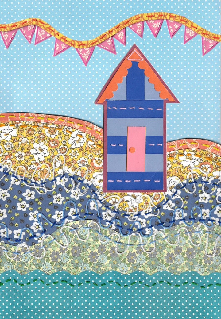 Pink Door Beach Hut Collage Print by The Spring House Crafts