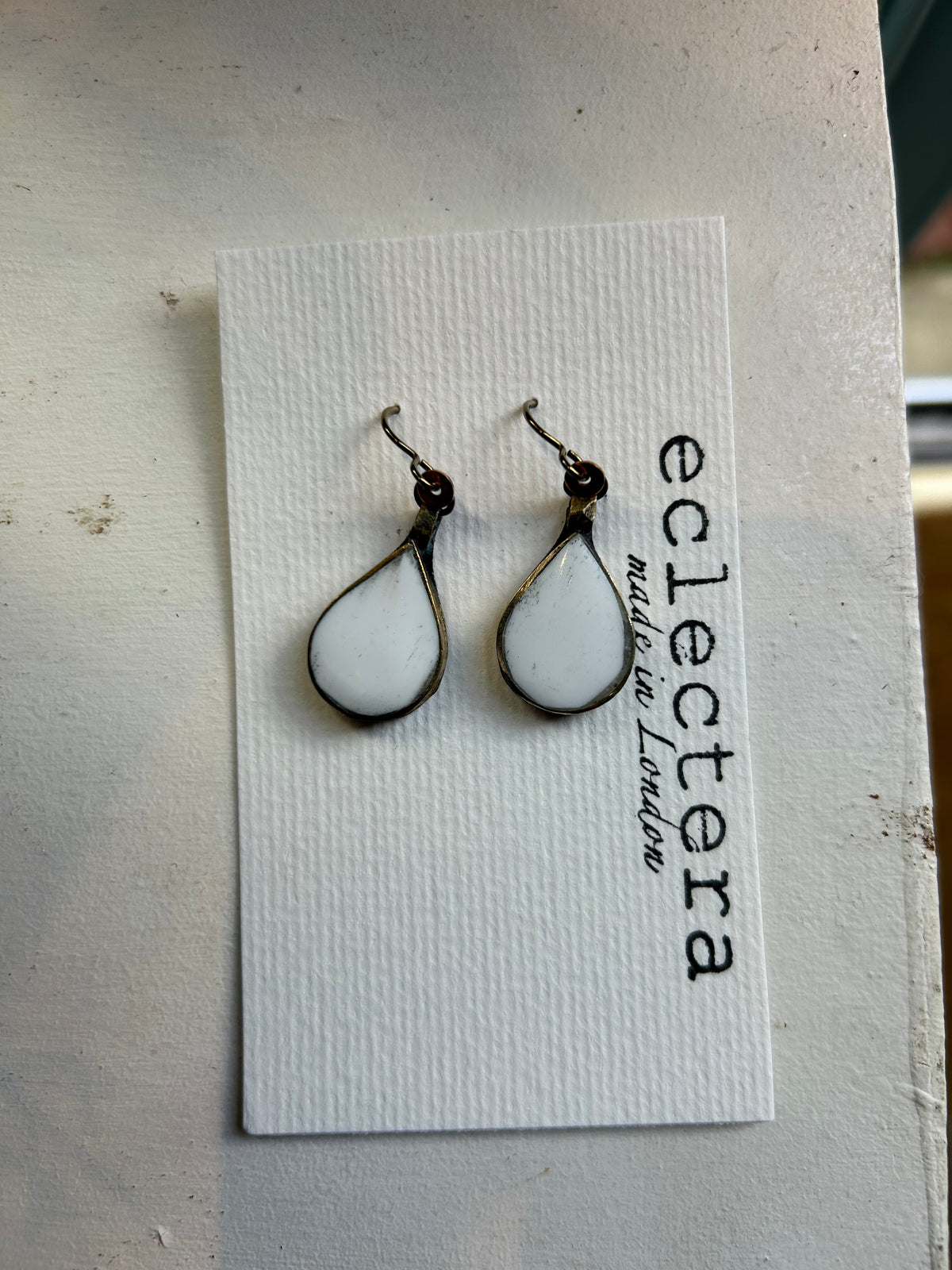 Afghan Earrings by eclectera - White teardrop