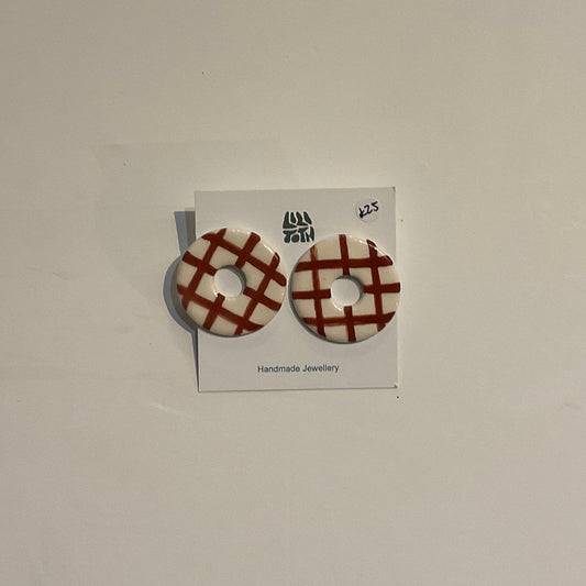 Brown & cream Ceramic stud Earrings by Lili Toth