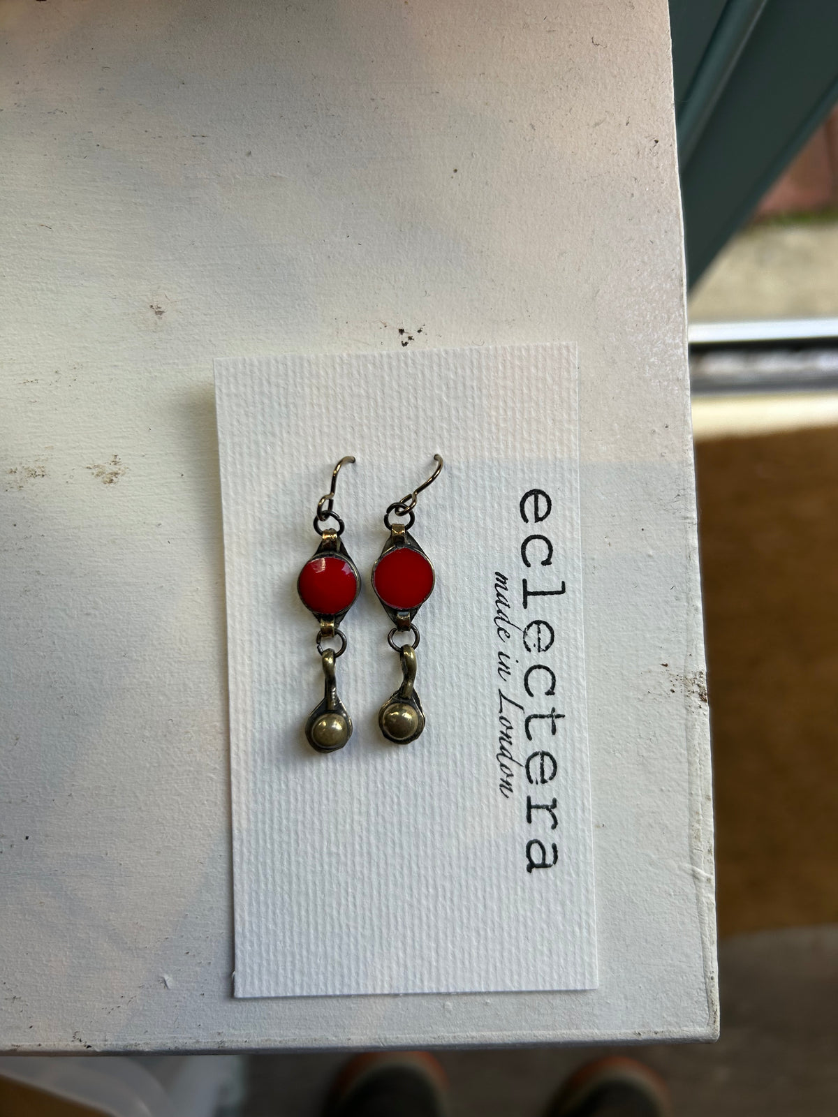 Afghan Earrings by eclectera - Metal Charms with red bead