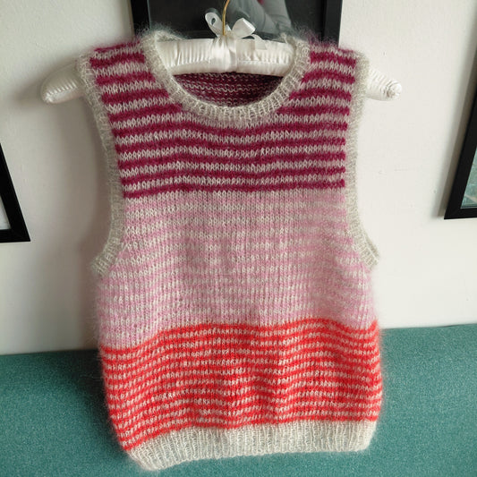 Bella Mohair Silk Stripey Crew Neck Vest - Pink/Red/Burgundy by Szubi Crafts