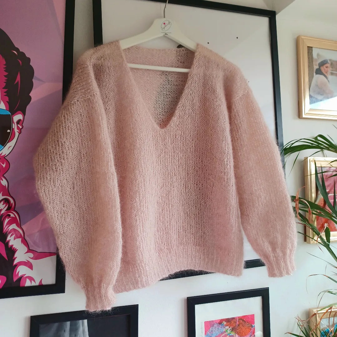 Cloudette Mohair Silk V Neck Jumper - Light Pink by Szubi Crafts