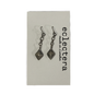 A pair of dark metallic drop earrings with faceted diamond-shaped charms, displayed on a light gray brand card that reads 'eclectera made in London'.